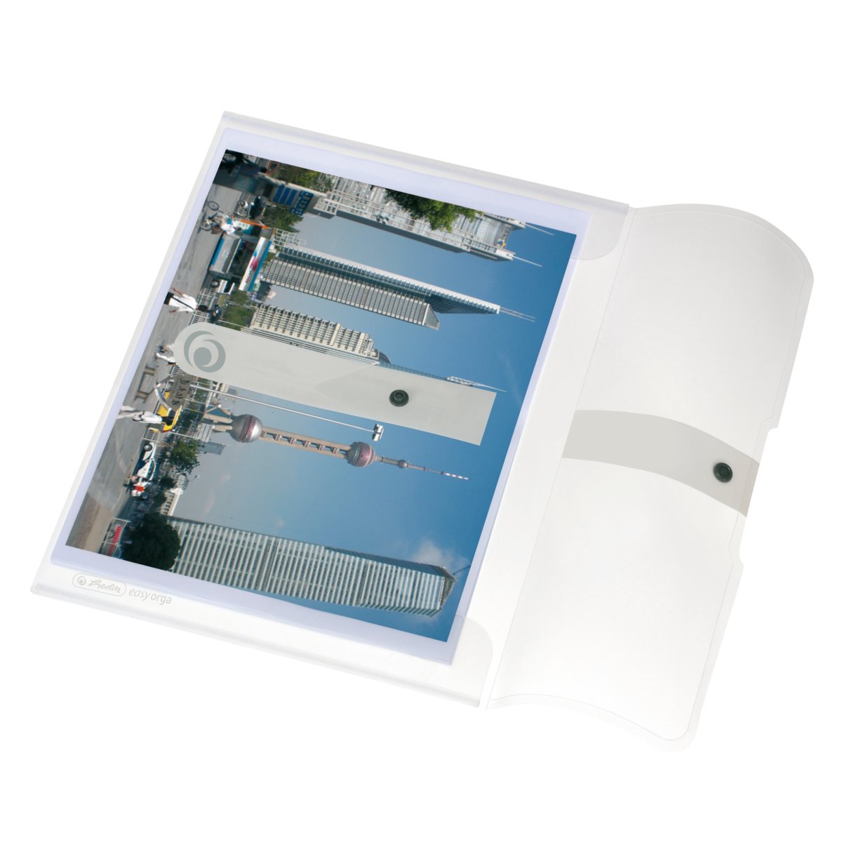 Selbstklebende Dokumententasche A4 quer aus PP-Folie transparent natur, mit  Füllhöhe und Klettverschluss – 5 Stück